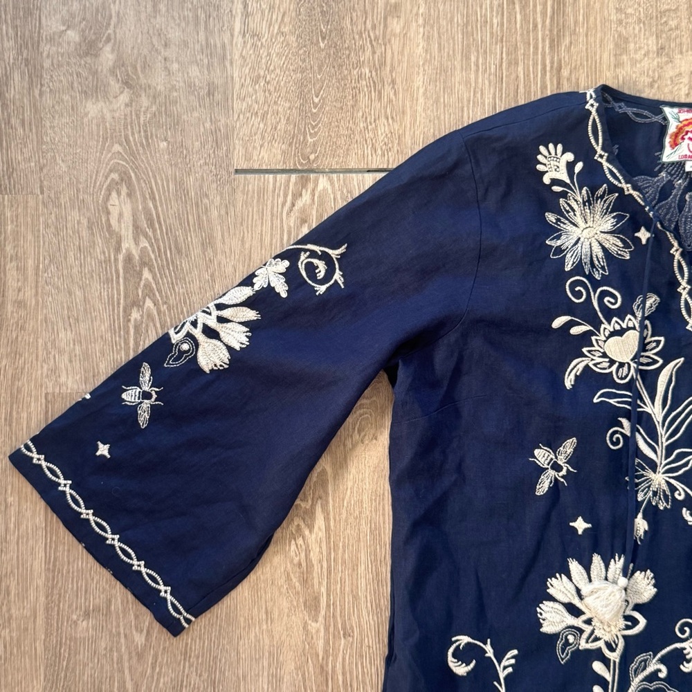 Johnny Was Midnight Blue and Cream Floral Midi Dress - Picture 6 of 11